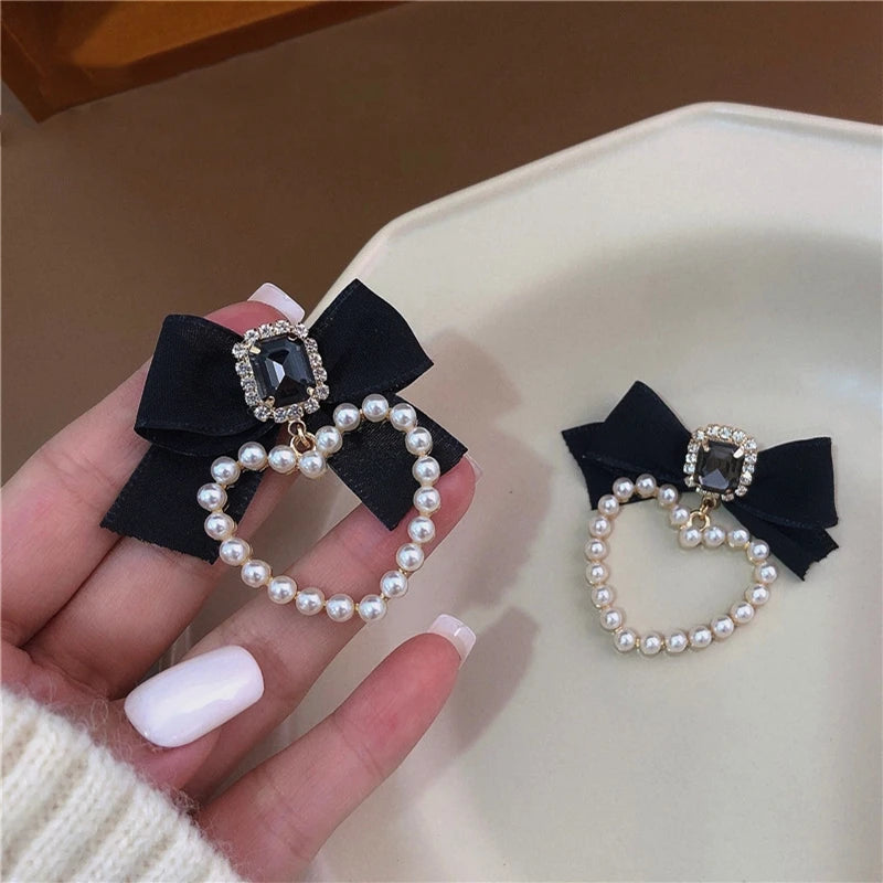 Crystal Drop Earrings Pearl Heart Jewelry