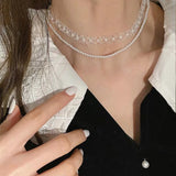 Vintage Acrylic Flower Double Layers Necklace For Women Pearl Choker