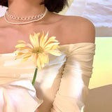 Vintage Acrylic Flower Double Layers Necklace For Women Pearl Choker