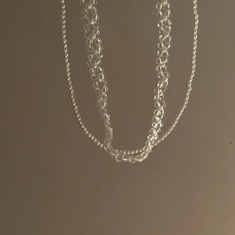Vintage Acrylic Flower Double Layers Necklace For Women Pearl Choker