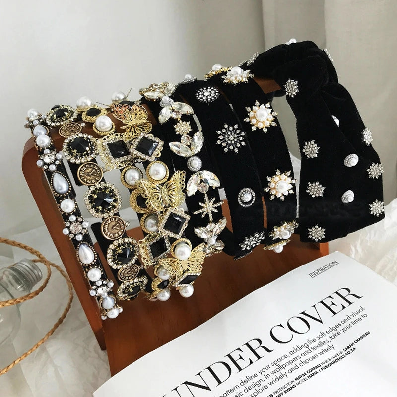 Vintage Crystal Hairbands Pearl Headwrap Party Hair Accessories