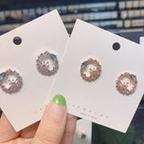 Sweet Heart Zircon Flower Circle Stud Earrings For Women