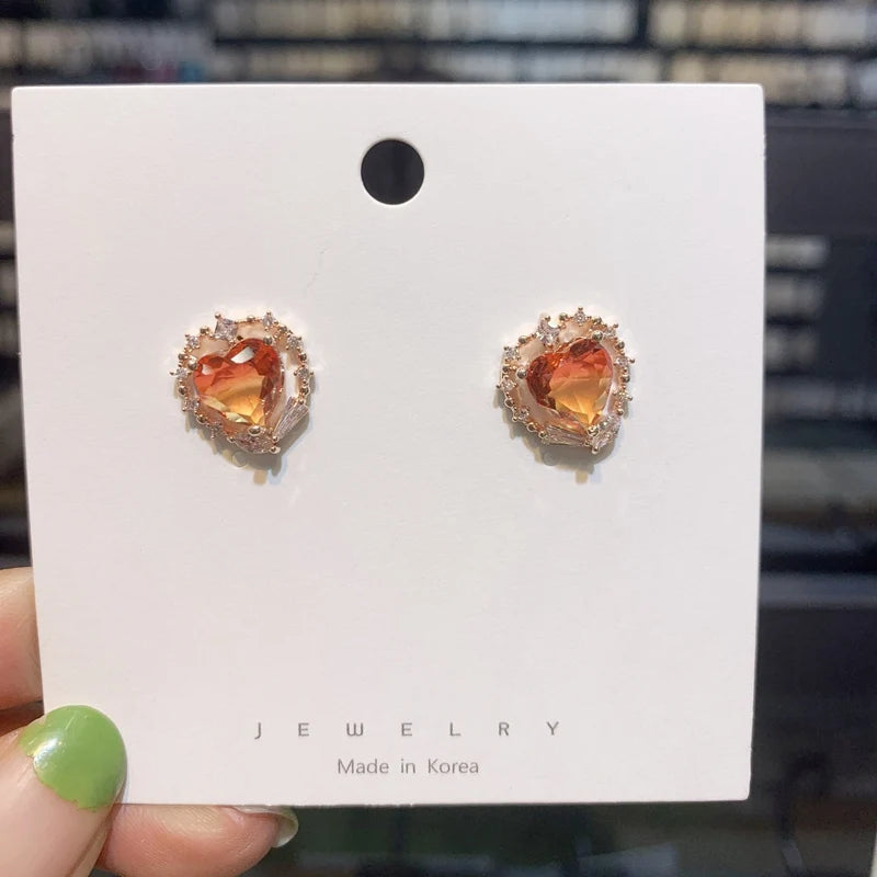 Sweet Heart Zircon Flower Circle Stud Earrings For Women