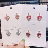 Sweet Heart Zircon Flower Circle Stud Earrings For Women