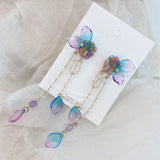 Purple Flower Tassel Earrings Sweet Butterfly Jewelry