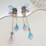 Purple Flower Tassel Earrings Sweet Butterfly Jewelry