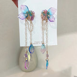 Purple Flower Tassel Earrings Sweet Butterfly Jewelry
