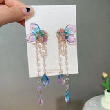Purple Flower Tassel Earrings Sweet Butterfly Jewelry