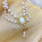 Vintage Style Pearl Choker Necklace Bowknot Pendant Jewelry