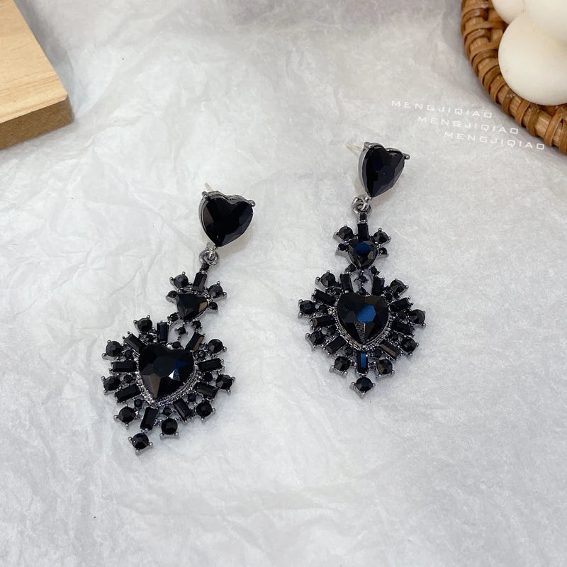 Vintage Crystal Heart Drop Earrings Party Jewelry