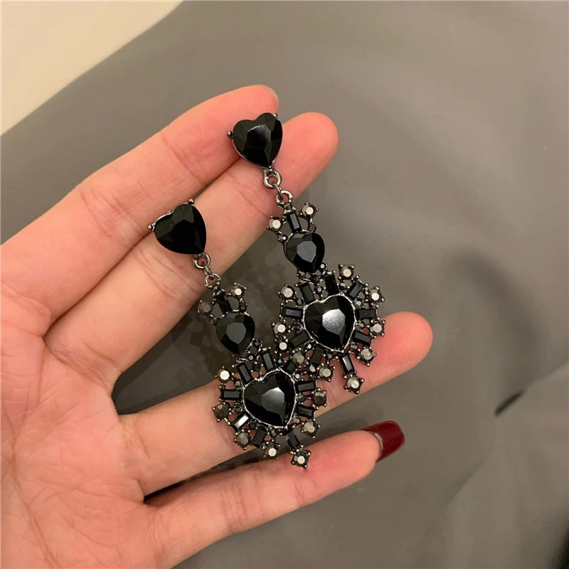 Vintage Crystal Heart Drop Earrings Party Jewelry