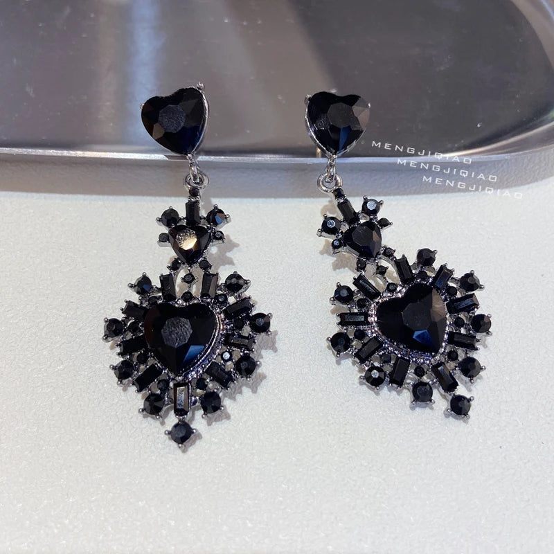 Vintage Crystal Heart Drop Earrings Party Jewelry