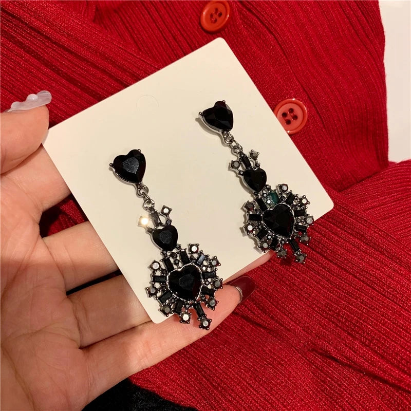 Vintage Crystal Heart Drop Earrings Party Jewelry
