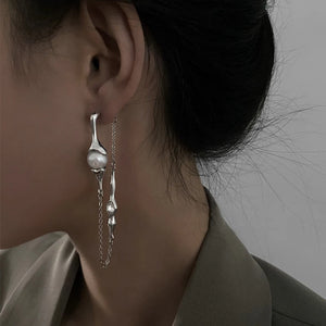 Irregular Metal Drop Earrings Asymmetric Pearl Jewelry
