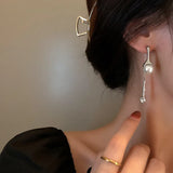 Irregular Metal Drop Earrings Asymmetric Pearl Jewelry