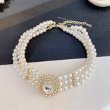 Vintage Style Pearl Choker Necklace Crystal Short Necklace Party Jewelry