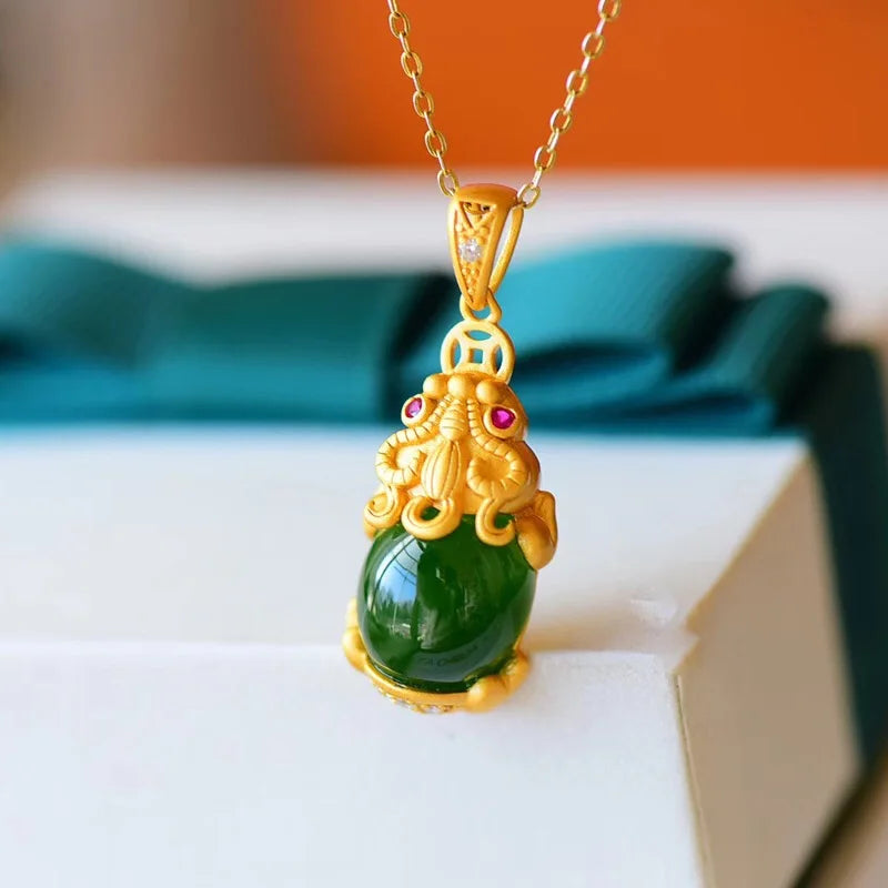 Dragon Baby Pendant Necklace with Green Zircon Choker