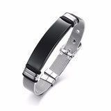 Adjustable Engravable Mesh Silver Steel Bracelet for Men Women