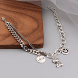 Vintage Smiley Face Bear Chain Bracelet Thai Silver Jewelry