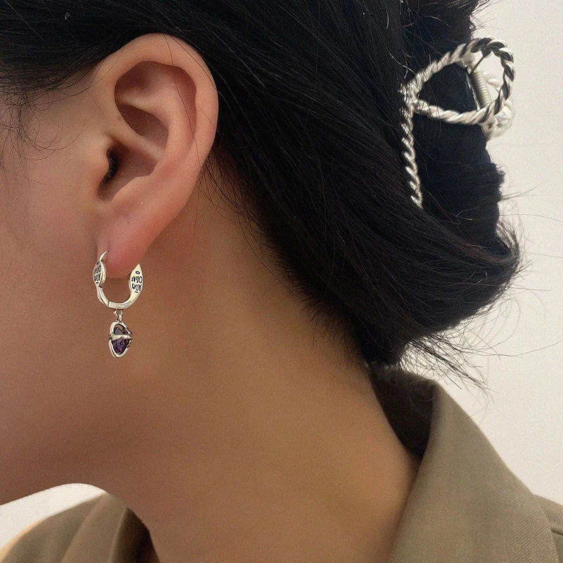Purple Zircon Earrings for Women Vintage Party Jewelry