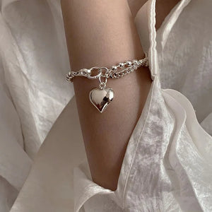 Silver Bracelet LOVE Heart Tassel Chain Jewelry Gift