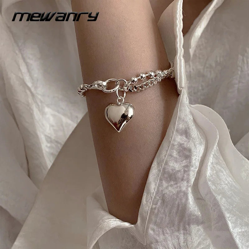 Silver Bracelet LOVE Heart Tassel Chain Jewelry Gift