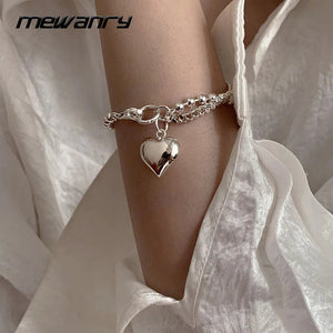 Silver Bracelet LOVE Heart Tassel Chain Jewelry Gift