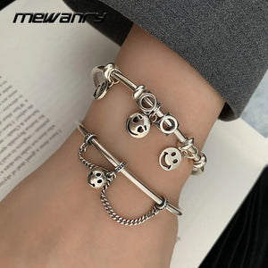 Vintage Hollow Smiley Face Bell Thai Silver Bangles