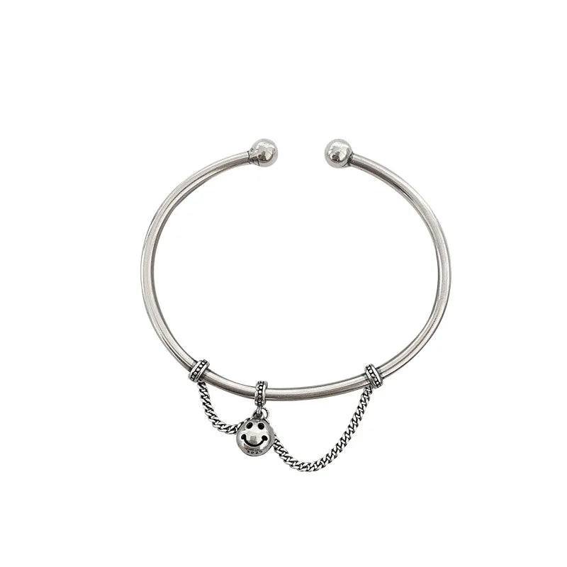 Vintage Hollow Smiley Face Bell Thai Silver Bangles