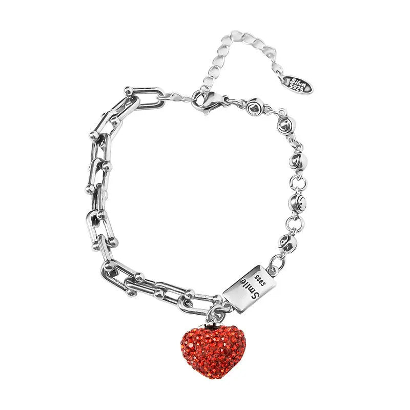 Vintage Silver Bracelet with Strawberry Zircon