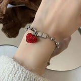Vintage Silver Bracelet with Strawberry Zircon