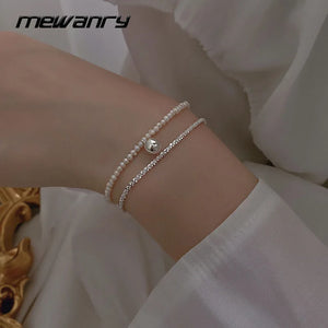 Silver Double Layer Pearl Chain Bracelets for Women Star Tassel