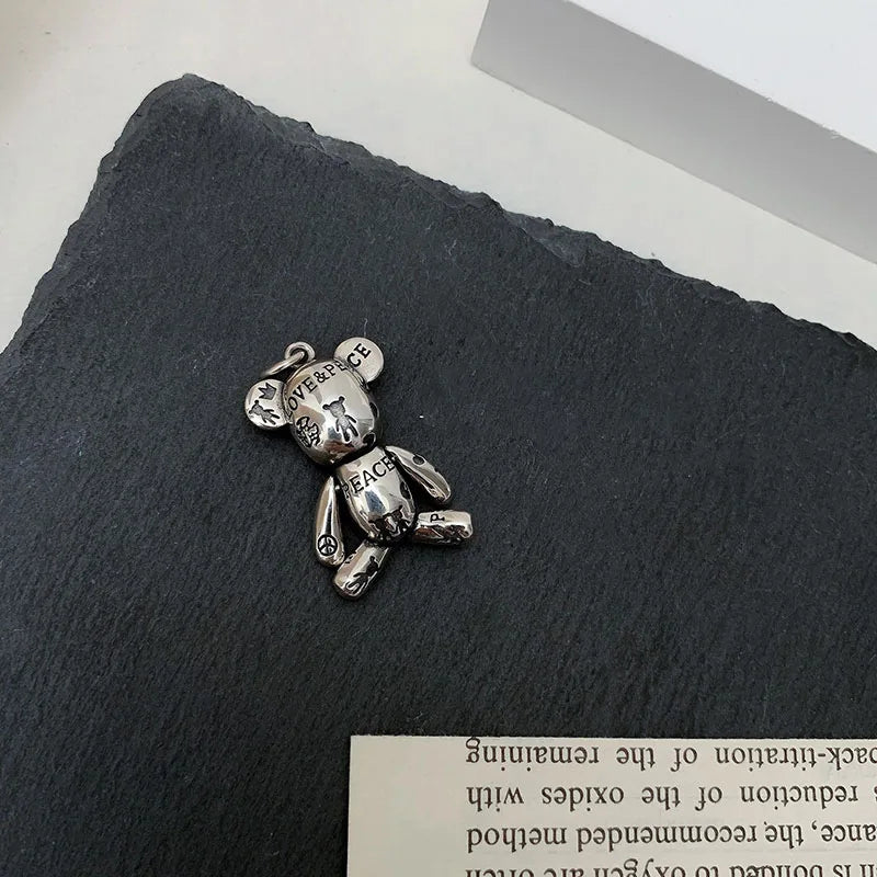 Silver Bear Pendant Necklace for Women Vintage Letter Pattern Party Jewelry