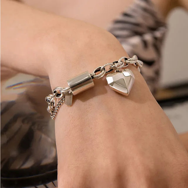 Silver Thick Chain Bracelets for Women Punk Vintage Couples