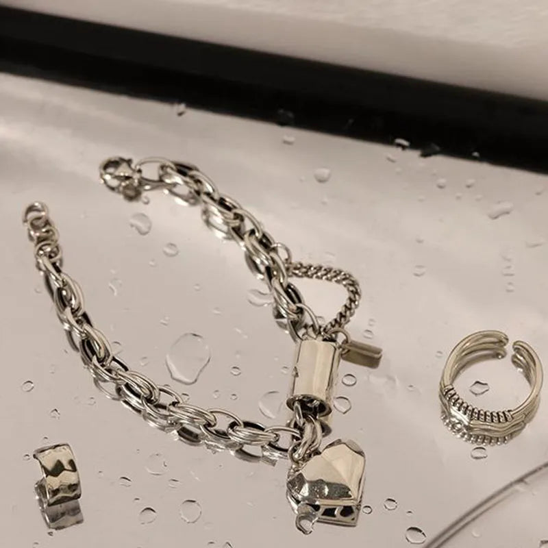Silver Thick Chain Bracelets for Women Punk Vintage Couples