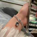 Thick Chain Bracelets for Women Vintage Punk Zircon Jewelry