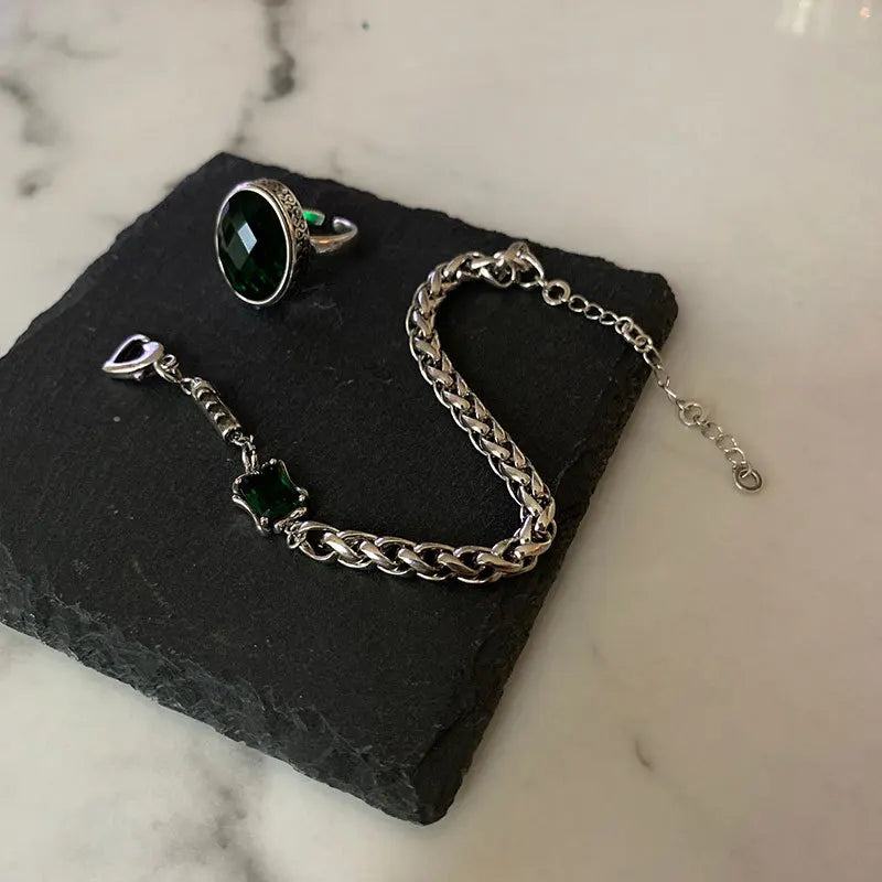 Vintage Green Zircon Party Bracelet for Women