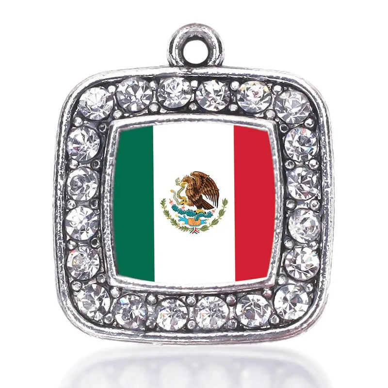 Mexican Flag Square Charm Antique Silver Plated Jewelry