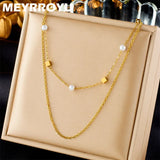 316 Stainless Steel Freshwater Pearl Square Necklace For Women