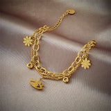 Vintage Eyes Flower Pendant Charm Bracelet 316 Stainless Steel