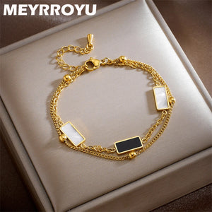 316 Stainless Steel Geometry Double Layer Chain Bracelet For Women