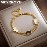 316 Stainless Steel Geometry Double Layer Chain Bracelet For Women