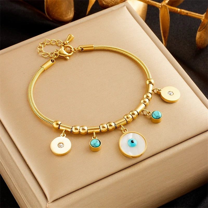 316 Stainless Steel Round Eyes Pendant Bracelet Women Jewelry Gift