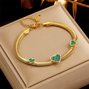 316 Stainless Steel Bracelet Green Heart Pendant For Women