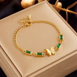 316 SS Bracelet Butterfly Green Zircon Pendant For Women Jewelry