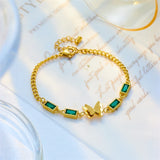 316 SS Bracelet Butterfly Green Zircon Pendant For Women Jewelry