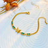 316 SS Bracelet Butterfly Green Zircon Pendant For Women Jewelry