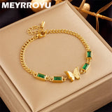 316 SS Bracelet Butterfly Green Zircon Pendant For Women Jewelry