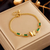 316 SS Bracelet Butterfly Green Zircon Pendant For Women Jewelry