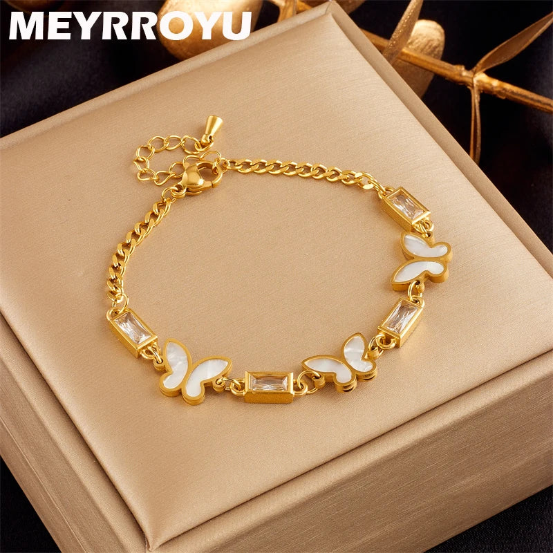 316 Stainless Steel Bracelet Butterfly Zircon Pendant Women Jewelry